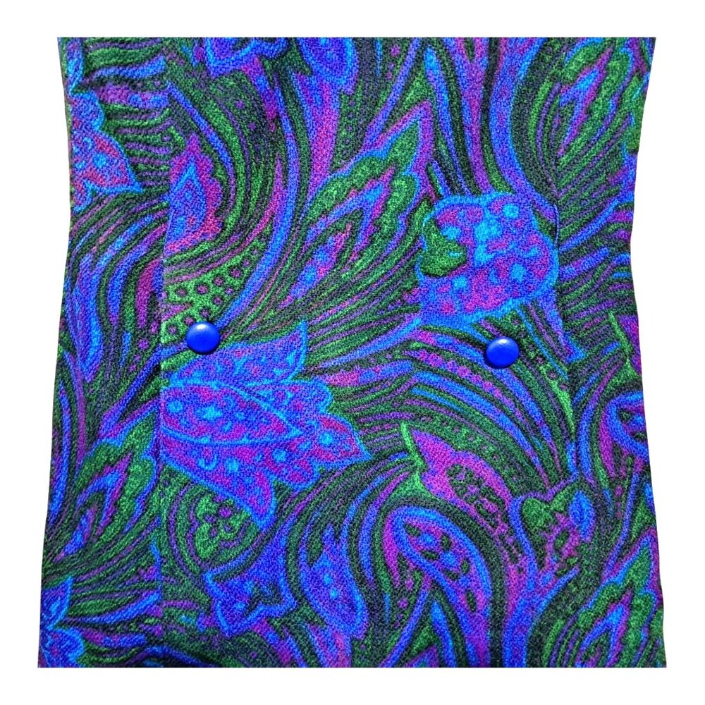 Vintage Mod Paisley Dress Wool GoGo Psychedelic Purple XS/S 60s - Picture 3 of 14